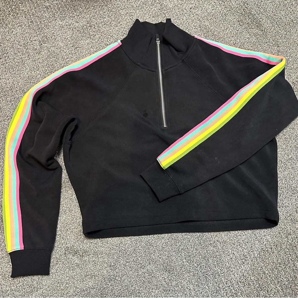 Black Spiritual Gangster Quarter-Zip Sweatshirt with Rainbow Stripes     size S